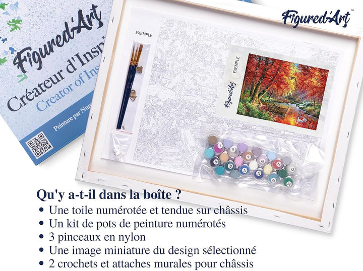 Figured'Art Malen Nach Zahlen Erwachsene Mit Rahmen Boot am Herbstlichen Fluss - Paint by Numbers Ba