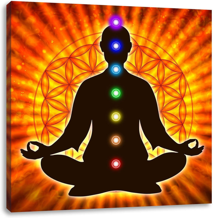 Pixxprint Meditation mit den 7 Chakren als Leinwandbild/Grösse: 70x70 cm/Wandbild/Kunstdruck/fertig