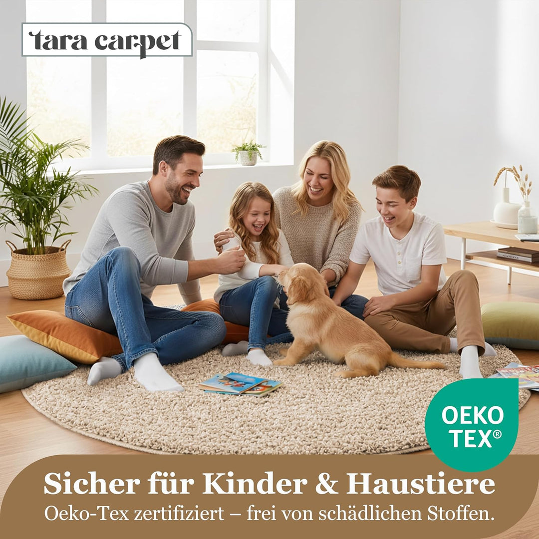 Taracarpet Shaggy Teppich Wohnzimmer Venezia Hochflor Langflor Teppiche modern Beige 120 cm rund 120