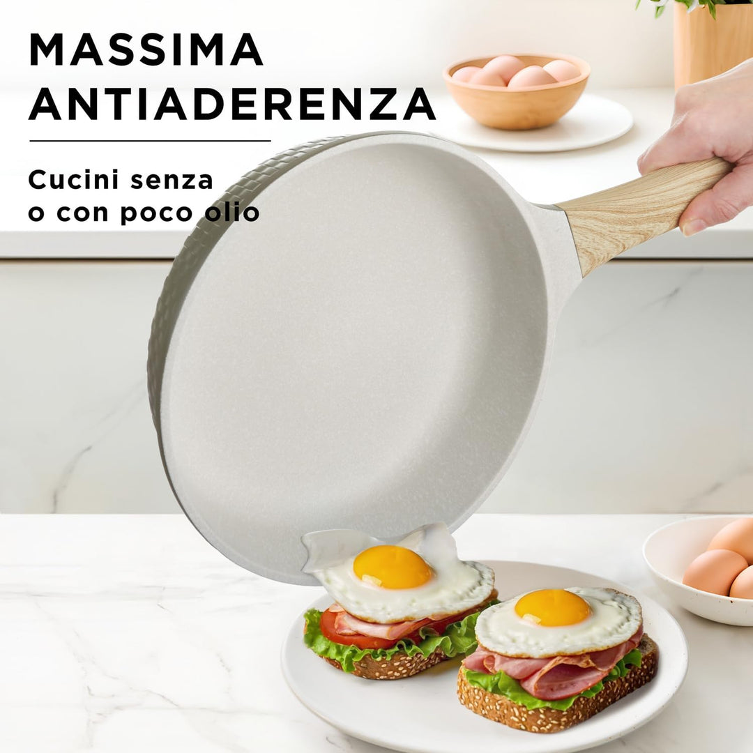 KASANOVA Antihaft-Kochset Bambù, Induktionsgeeignet, mit gehärteten Glasdeckeln (Grün und Creme, 10