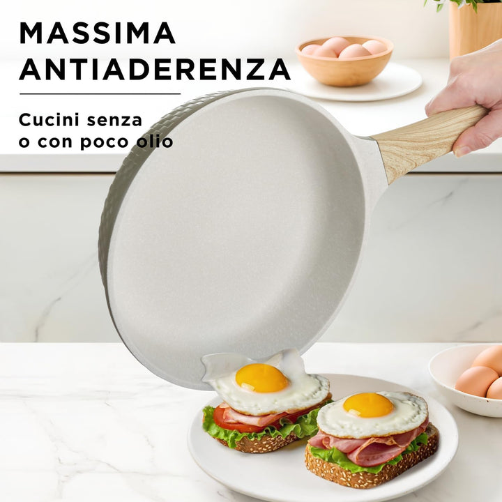 KASANOVA Antihaft-Kochset Bambù, Induktionsgeeignet, mit gehärteten Glasdeckeln (Grün und Creme, 10