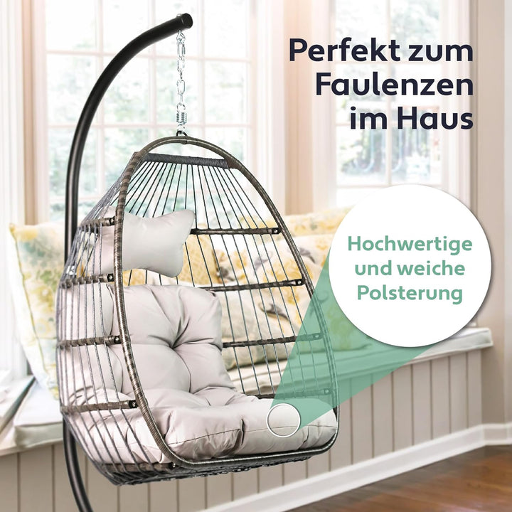 VITA5 Hängesessel mit Gestell - Bequemer Hängekorb Sessel - Rattan Hängesessel Outdoor und Indoor -