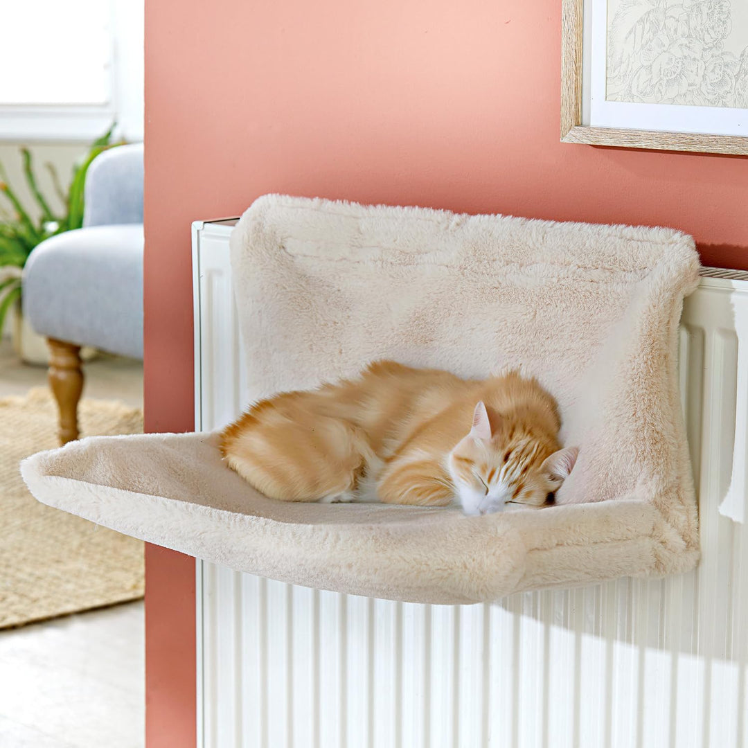 Katzenbett zum Einhängen für alle gängigen Heizungen, Katzenheizungsliege mit weichem Plüschfell, In