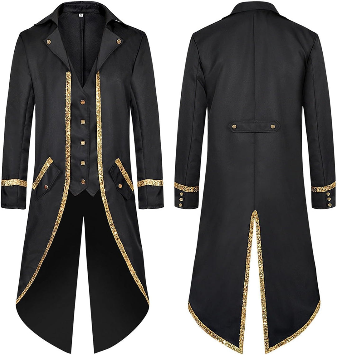 Viktorianische Steampunk Jacke für Herren Vintage Gothic Piraten Slim Fit Frack Wikinger Renaissance
