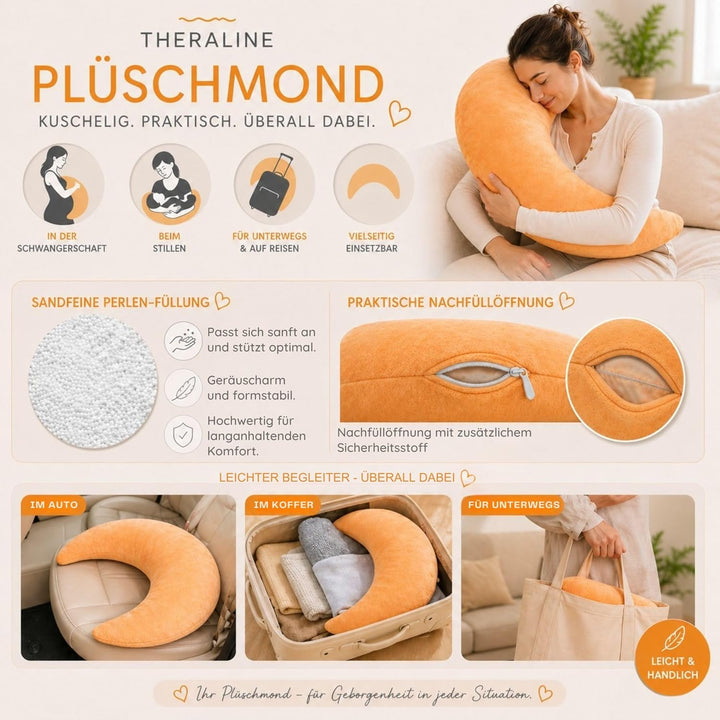Set Theraline Plüschmond Stillkissen, Bauchstützkissen & Spucktuch Blaubär | Schmusekissen und Lesek