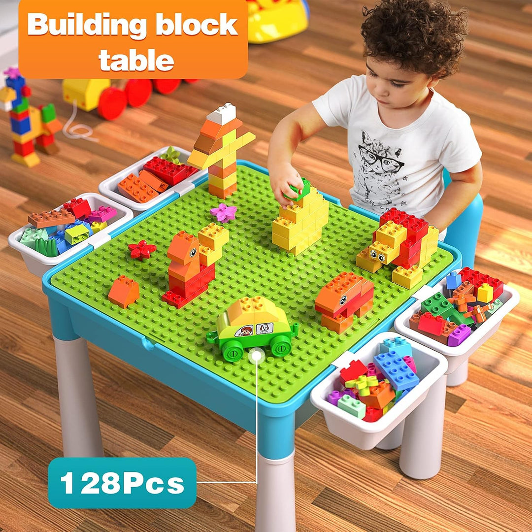 burgkidz 5-in-1-Kinder-Aktivitäts-Tischset - 128 Teile Kompatibel mit Bausteinen Spielzeug, Spieltis