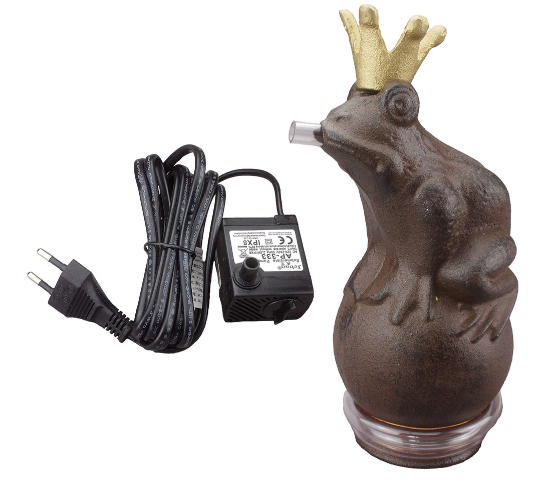 Wasserspeier Froschkönig 22cm inkl. Pumpe Teich Dekoration Gartenfigur Metall