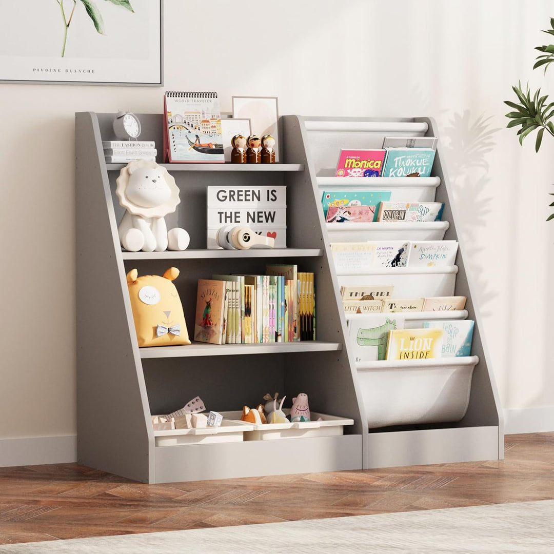 Kinderregal Bücherregal für Kinder 90x40x80cm, mit 5 Ablage und 4 offenen Fächern, Holz, Spielzeugre