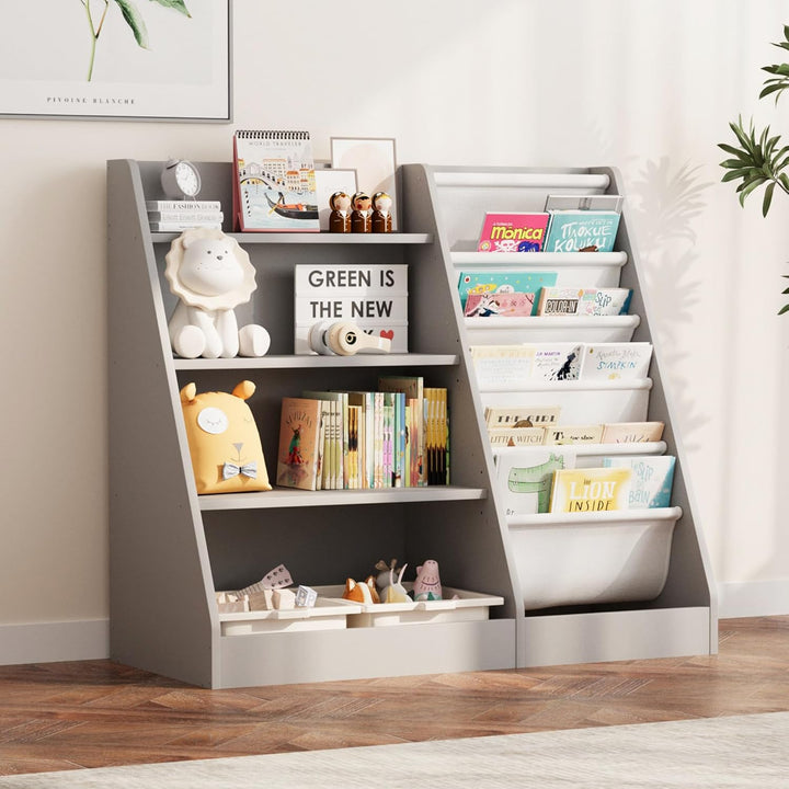 Kinderregal Bücherregal für Kinder 90x40x80cm, mit 5 Ablage und 4 offenen Fächern, Holz, Spielzeugre
