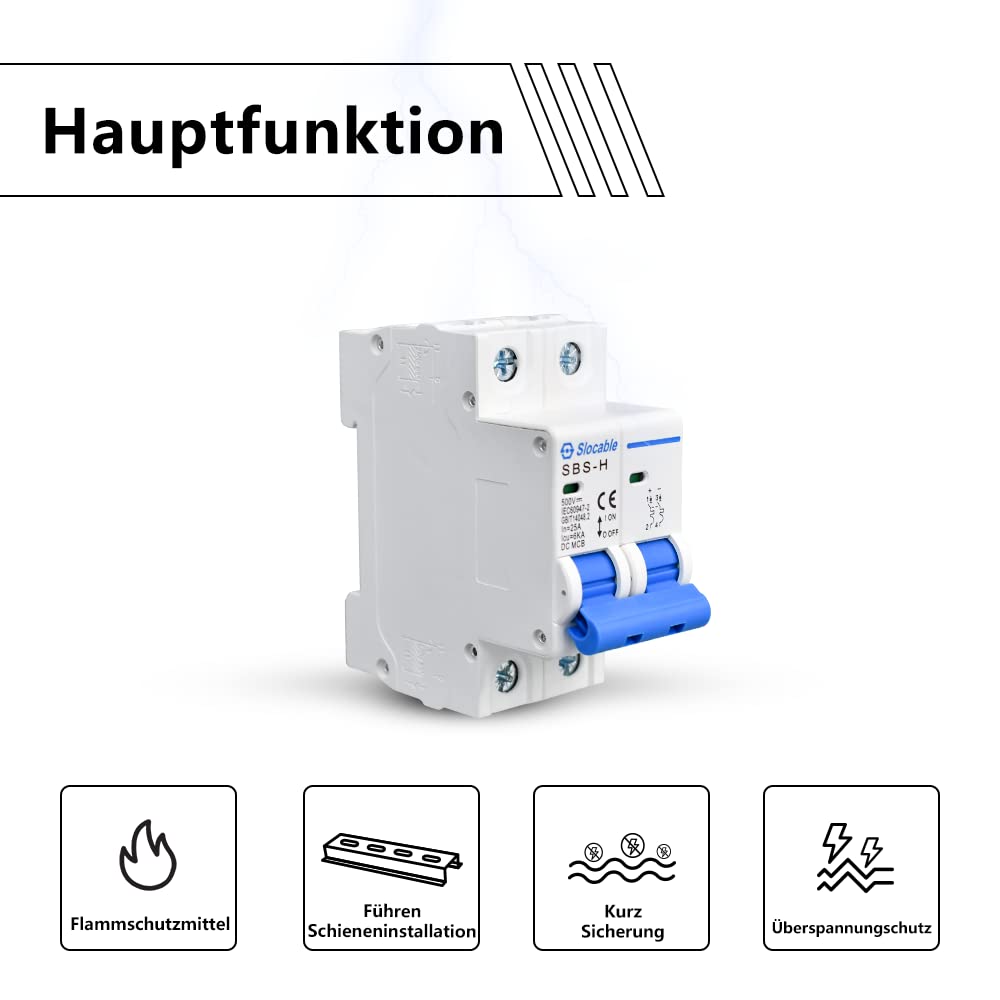 DC Miniatur-Leistungsschalter, 2 Polig 500V 16A Sicherungsautomat, Solar PV System Isolator DC Trenn