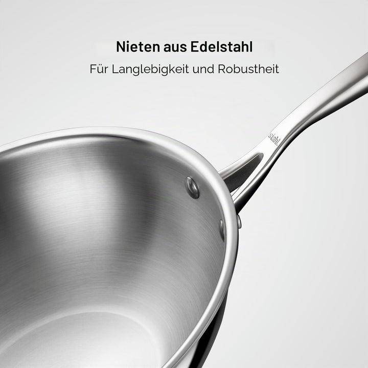 Stahl Artisan Triply Edelstahl-Wok mit Deckel, tiefe Bratpfanne, Induktionsboden, Brat-Wok, Induktio
