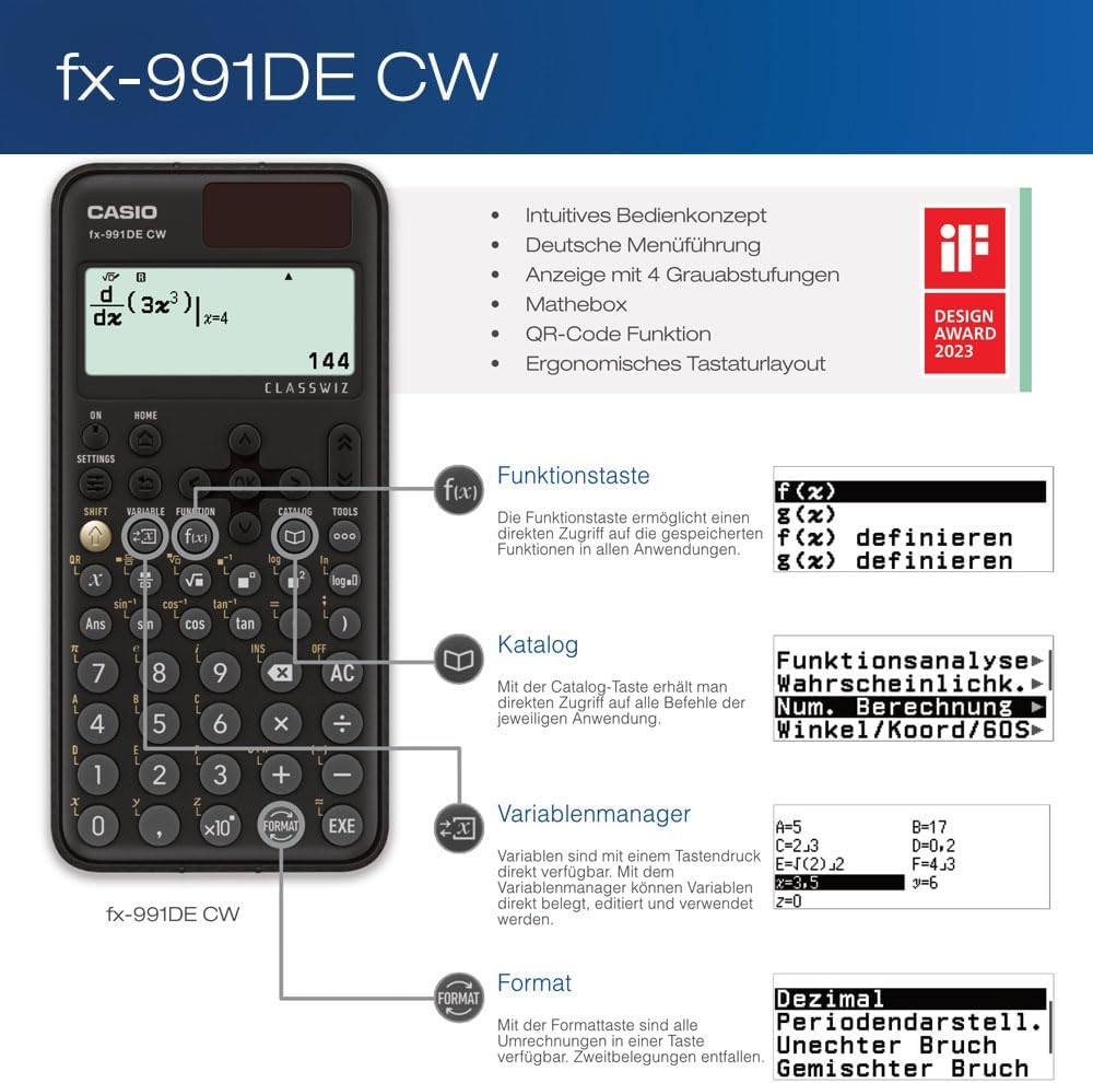 Casio FX-991DE CW ClassWiz technisch wissenschaftlicher Rechner mit Art-case "runner", deutsche Menü