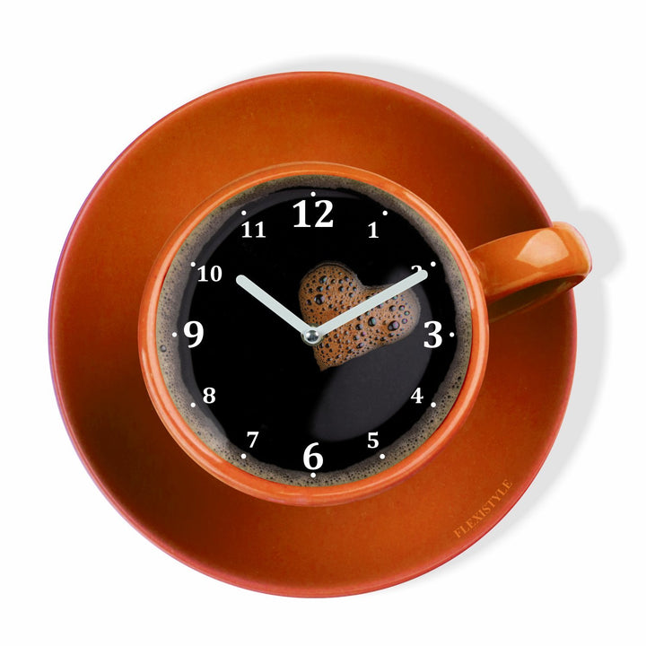 FLEXISTYLE Moderne Küchen Wanduhr Tasse Perfetta, Orange, Acrylglas, UV-Druck, Made in EU, Orange