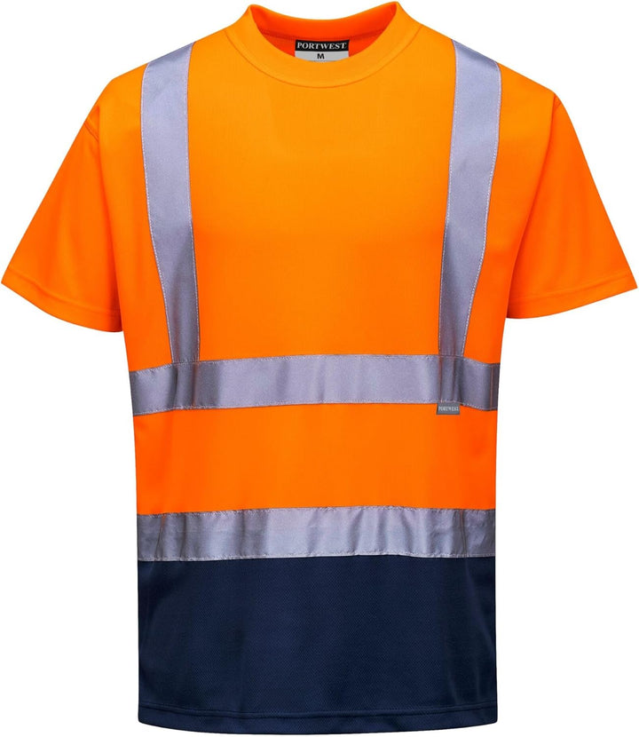 Portwest Zweifarbiges Warnschutz T-Shirt, Grösse: XL, Farbe: Orange/Marine, S378ONRXL, XL Orange/Nav