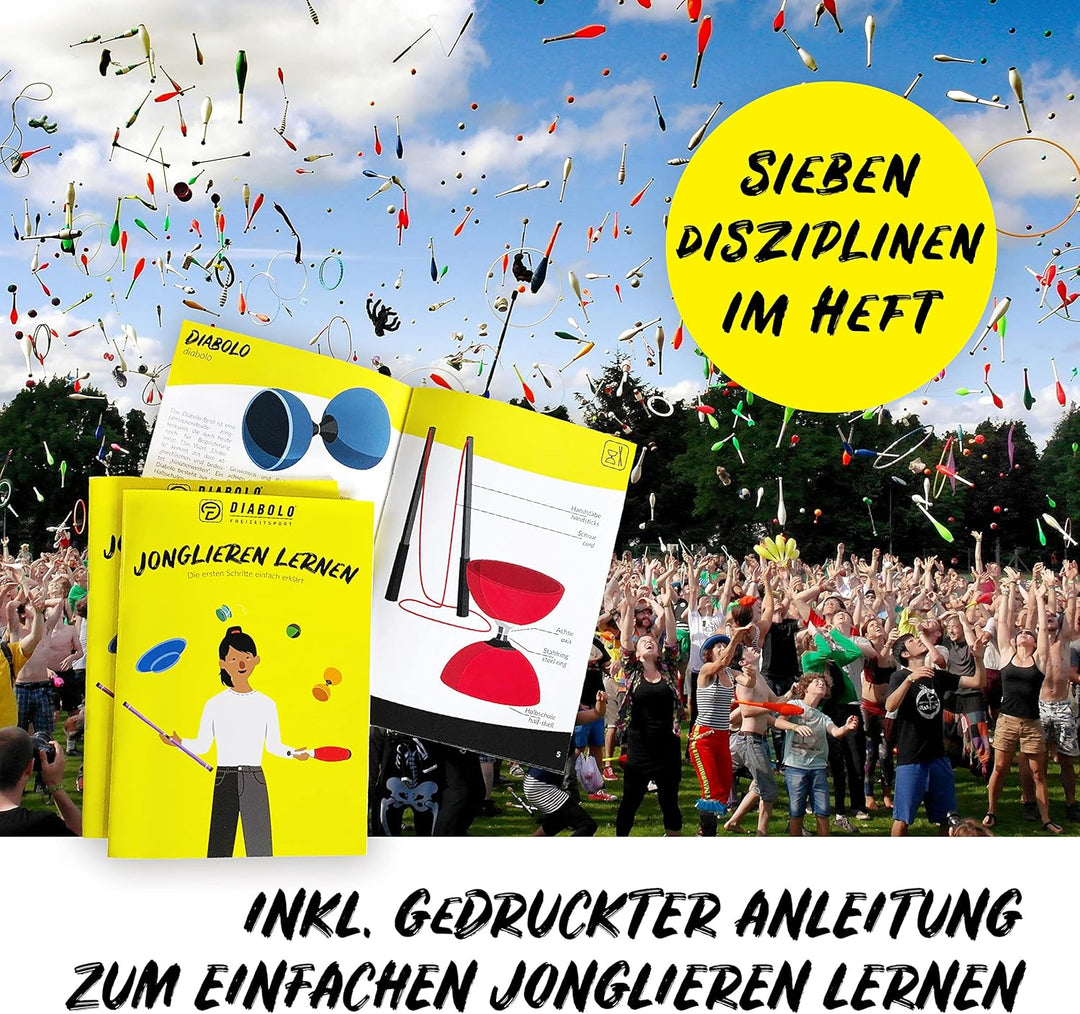 Diabolo Freizeitsport Jonglier-Set Basic mit Diabolo (orange), Handsticks aus Aluminium, Ersatzschnu