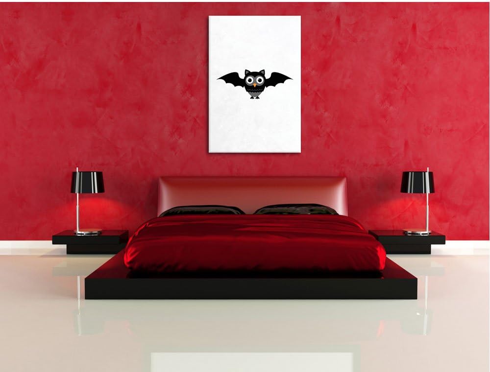 Pixxprint Lustige Fledermaus Eule weiss, Format: 70x100 auf hochkantiges Leinwandbild, XXL riesige B