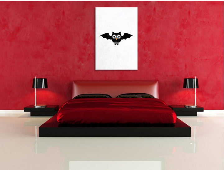 Pixxprint Lustige Fledermaus Eule weiss, Format: 70x100 auf hochkantiges Leinwandbild, XXL riesige B