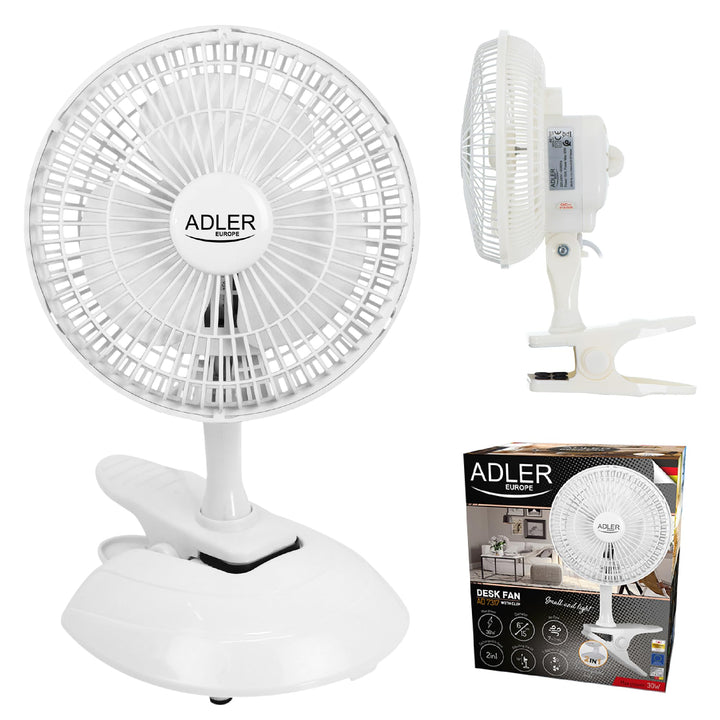 Adler AD 7317 Tischventilator mit Clip, Tragbarer, Klingen Durchmesser 15cm, 2 Geschwindigkeitsstufe