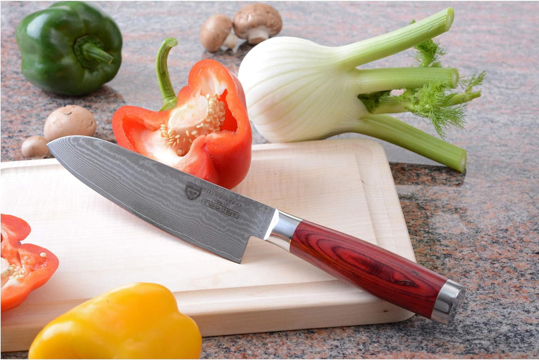 GRÄWE Damastmesser-Set - Damaszener Santokumesser 17 cm und Wetzstein 400/1000