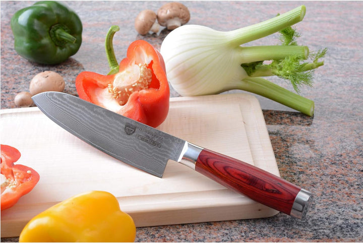 GRÄWE Damastmesser-Set - Damaszener Santokumesser 17 cm und Wetzstein 400/1000