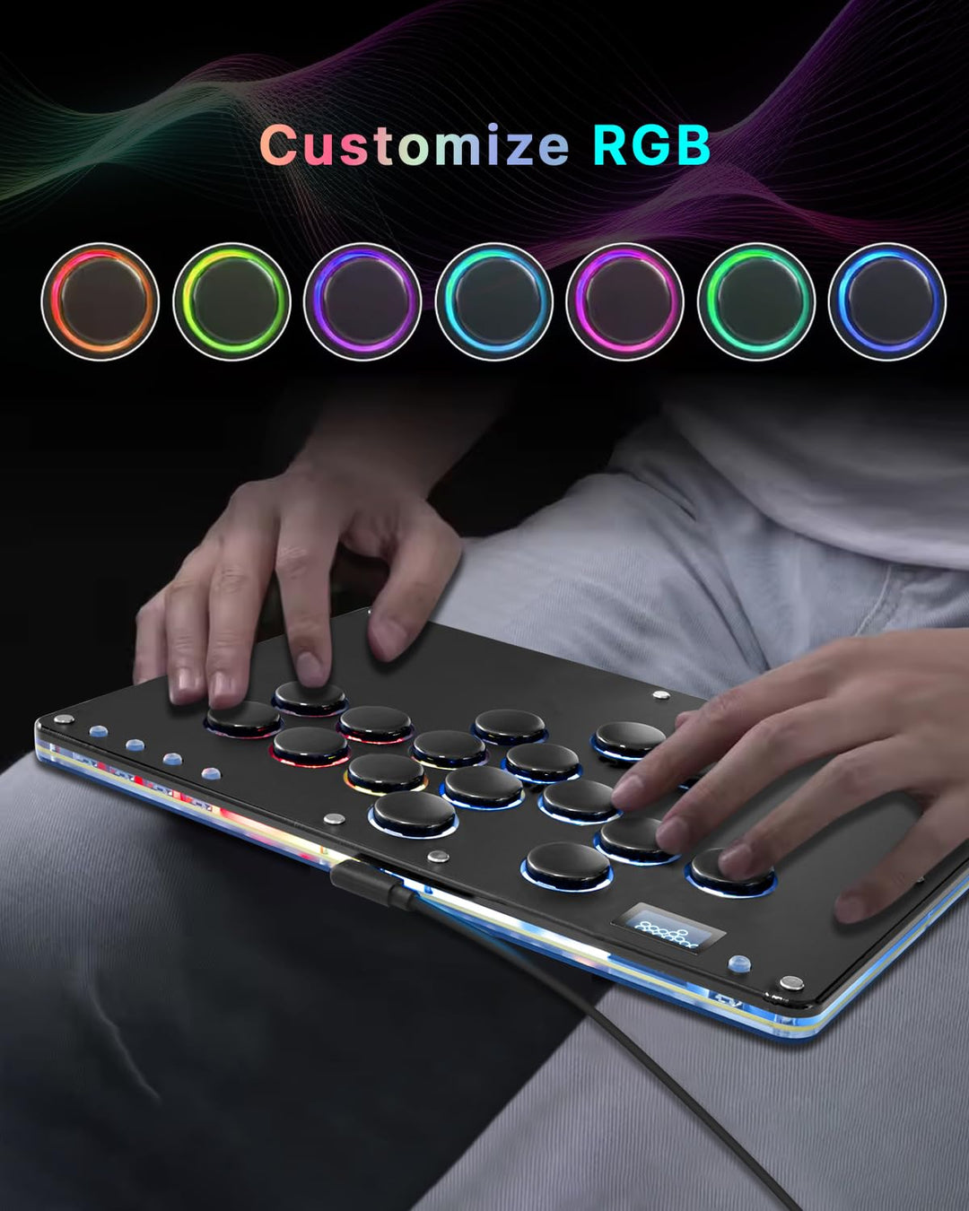 Semaiki Arcade Stick, T16 Arcade Controller mit Turbo und benutzerdefiniertem RGB, Arcade Fight Stic