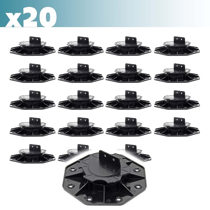 XPOtool Stelzlager Set 20-tlg. 2700kg Traglast Höhenverstellbare Stellfüsse 18-25mm Terrassendielen