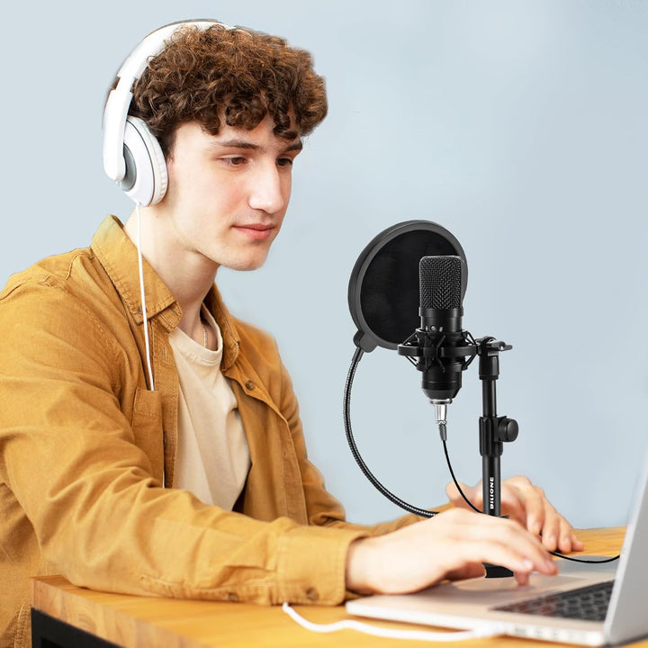 BILIONE Verbesserter Desktop-Mikrofonständer, verstellbarer Mikrofonständer mit Pop-Filter, Stosshal