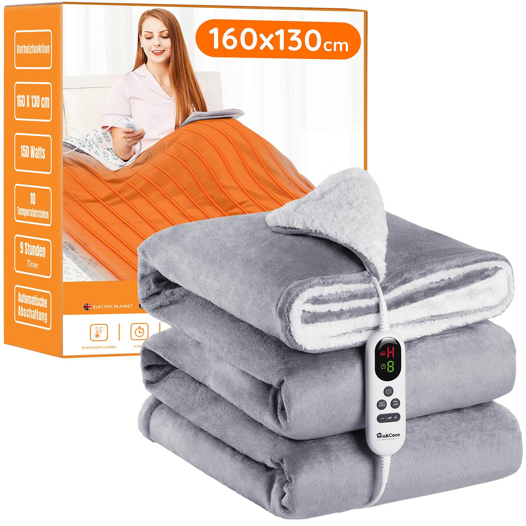 Mia&Coco Heizdecke mit Abschaltautomatik, 10 Heizstufen Up-to-9 Stunden Auto-Off-Timer Überhitzungss