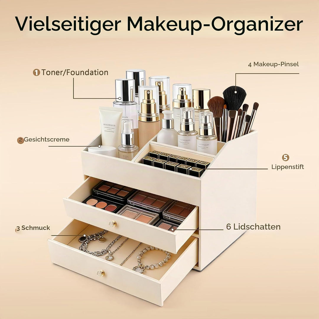 Homeanda Make-up-Organizer aus Kunstleder mit 2 Schubladen – Schreibtisch-Organizer für Kosmetik, Li