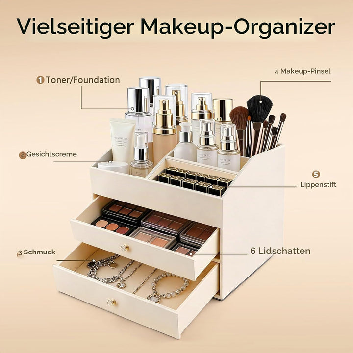 Homeanda Make-up-Organizer aus Kunstleder mit 2 Schubladen – Schreibtisch-Organizer für Kosmetik, Li