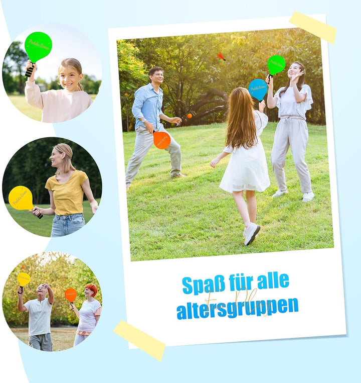 INPODAK Beach Ball Spiel Set,Strandball Schlägerset für Kinder,4 Schläger, 8 Federbälle, 4 Bälle,Pad