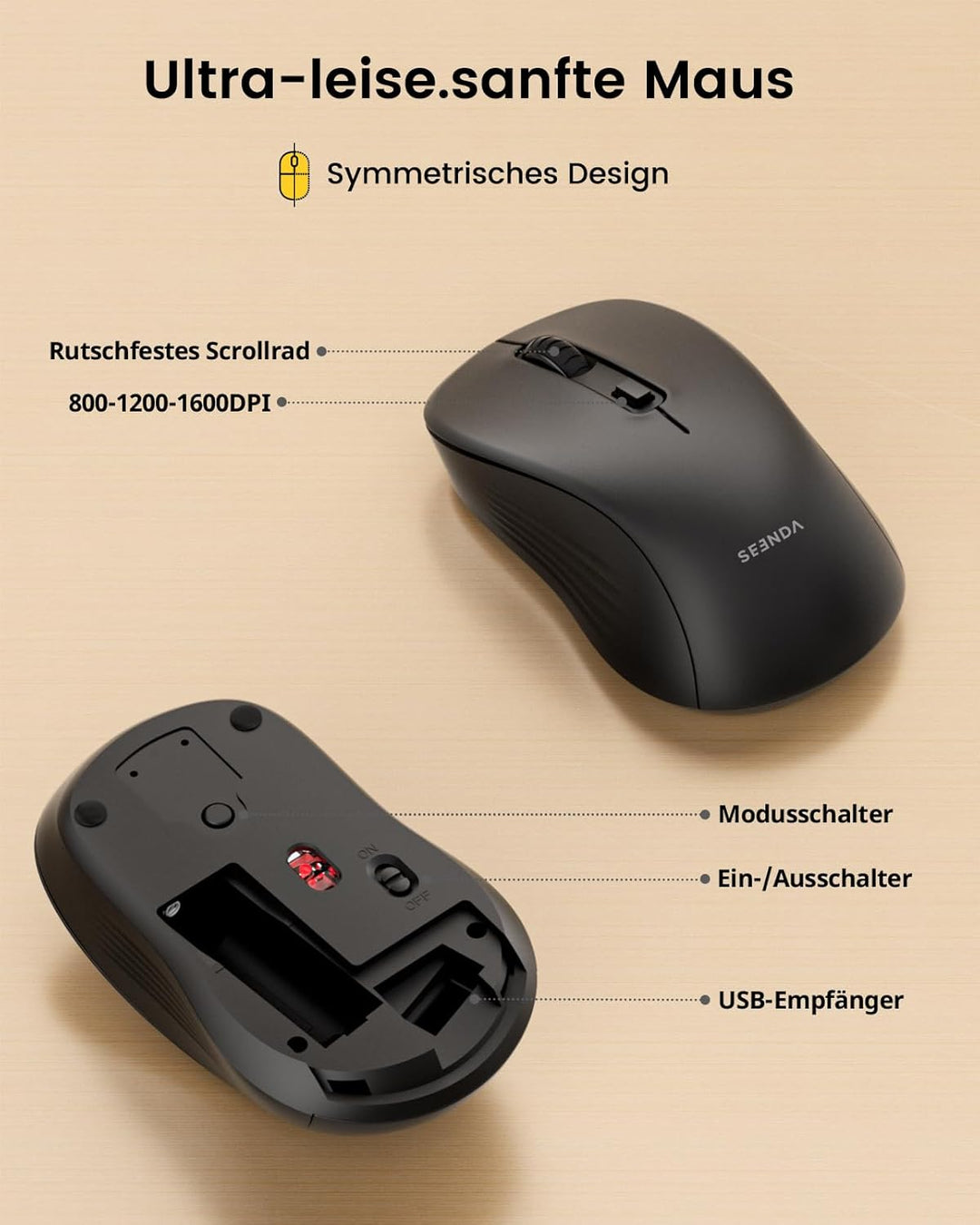 Bluetooth Tastatur mit Maus, Tastatur Maus Set Kabellos Ergonomisch, 2,4 G USB/Bluetooth Multi-Gerät