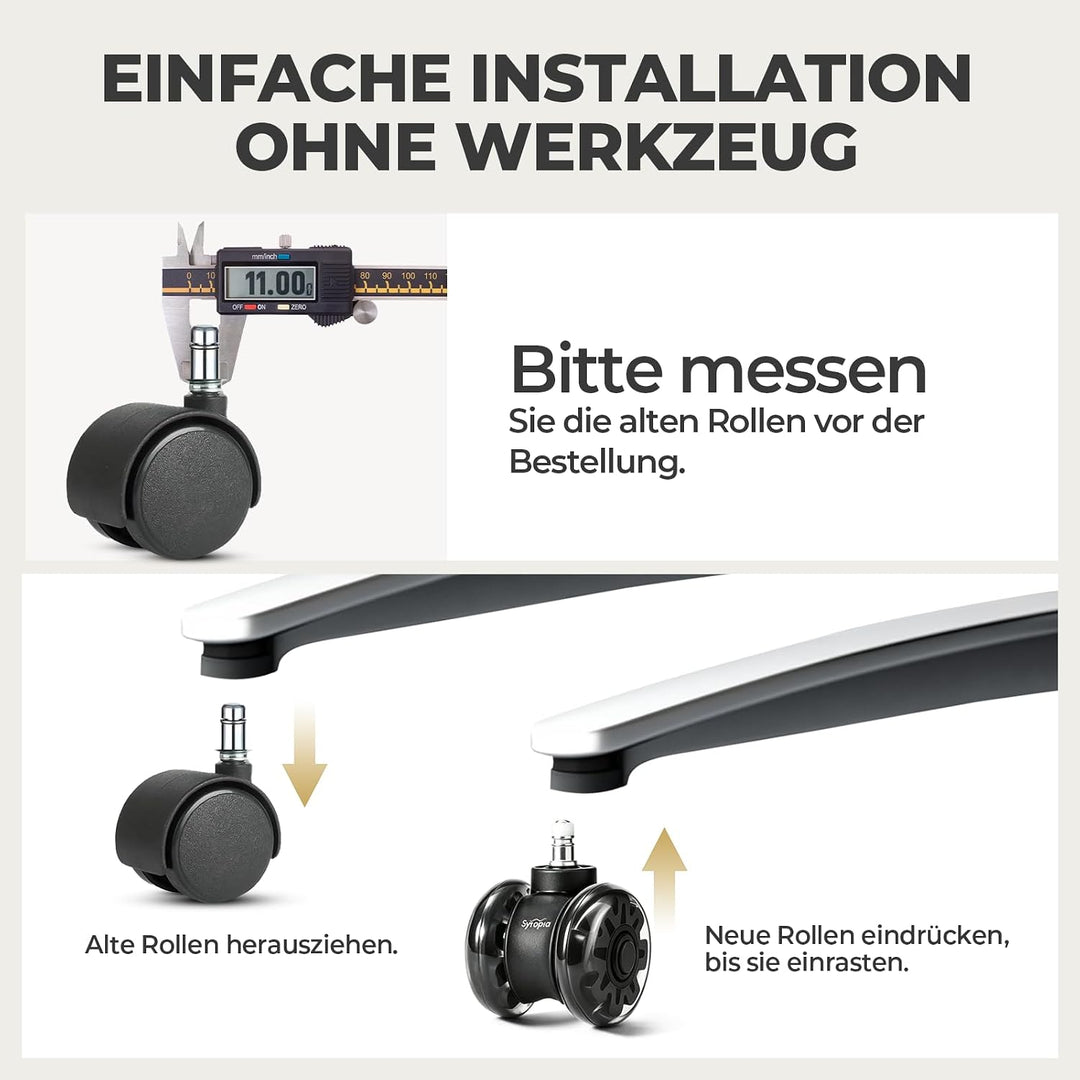 Sytopia Bürostuhl Rollen 11mm x 22 mm, 5er Set Rollen für Bürostühle, Hartbodenrollen für Bürostuhl