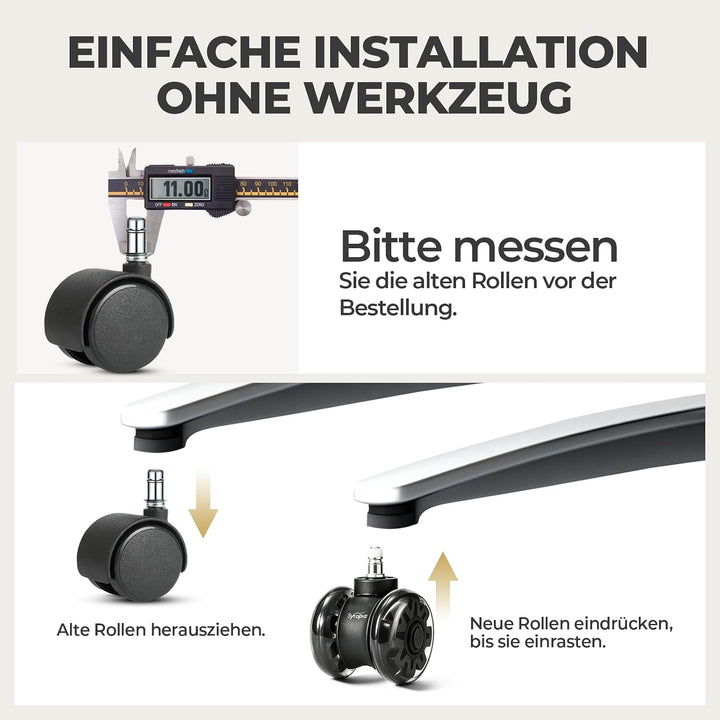 Sytopia Bürostuhl Rollen 11mm x 22 mm, 5er Set Rollen für Bürostühle, Hartbodenrollen für Bürostuhl