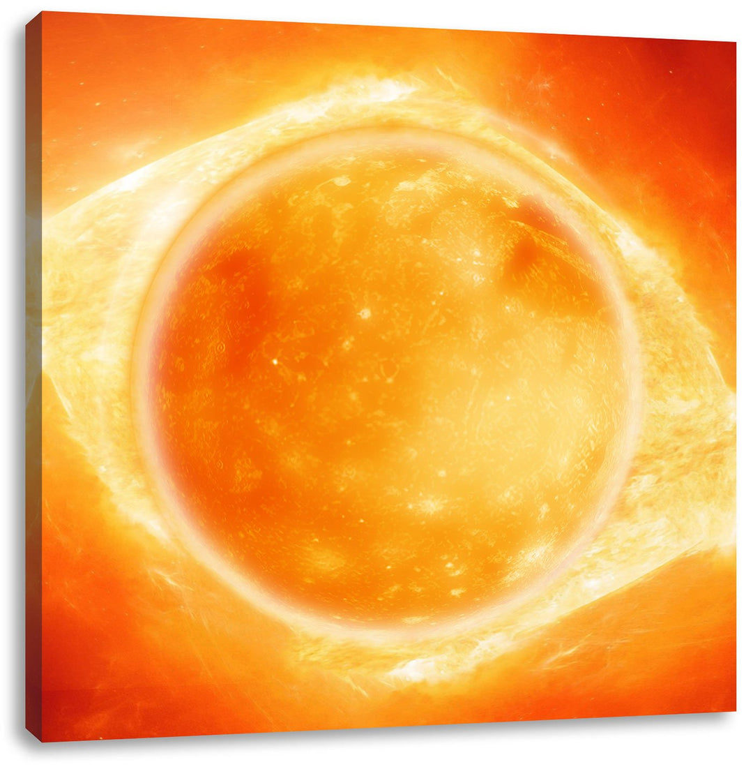 Pixxprint Sonne Feuerball, Format: 70x70 auf Leinwand, XXL riesige Bilder fertig gerahmt mit Keilrah