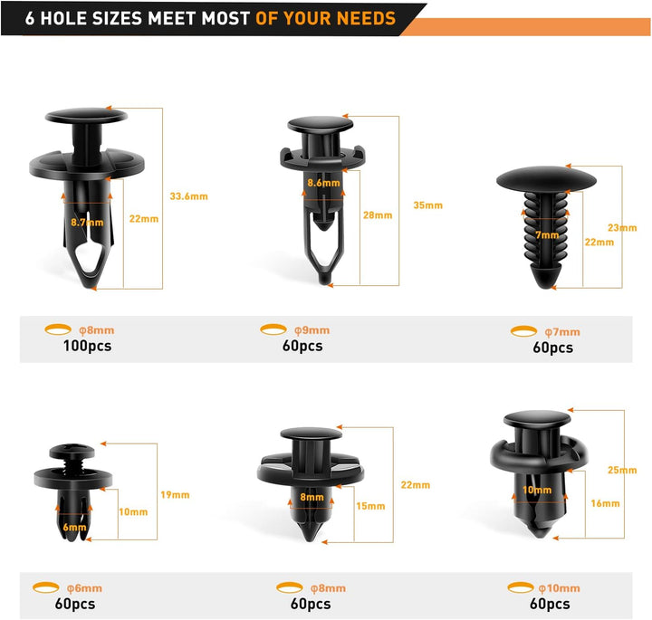 GOOACC 400 Stück universelle Kunststoff-Kotflügel-Clips, Druckstossstangen-Verschluss, Nietenclips,