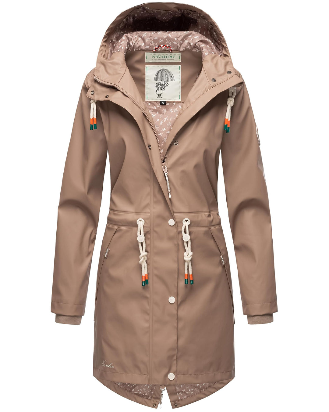 Navahoo Damen Übergangsjacke Regenmantel wasserdicht lang mit Kapuze Tropical Stormoo XS-3XL XS Taup