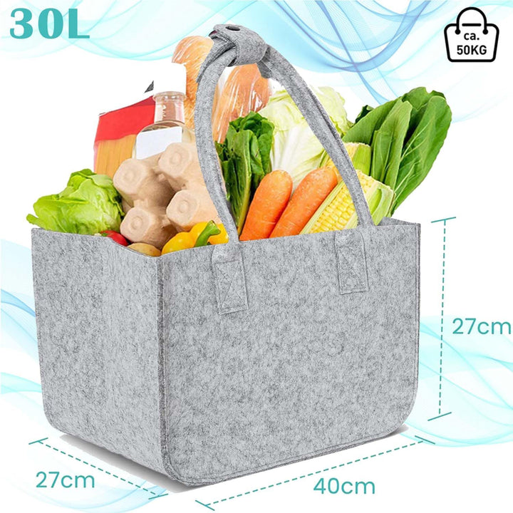 Duscdesp 2 Stück 30L Filztaschen Shopper Gross, Einkaufstasche Faltbar Filz Einkaufskorb mit Lange H