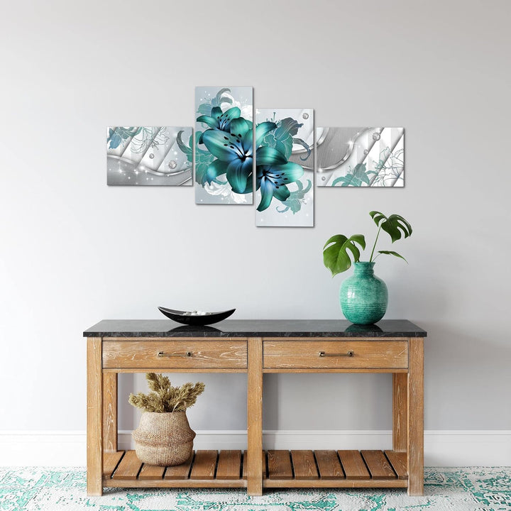 Runa Art Bild Modern Blumen Lilien - Made in Germany - Wandbilder Abstrakt Türkis 4 Teilig 017342a 1