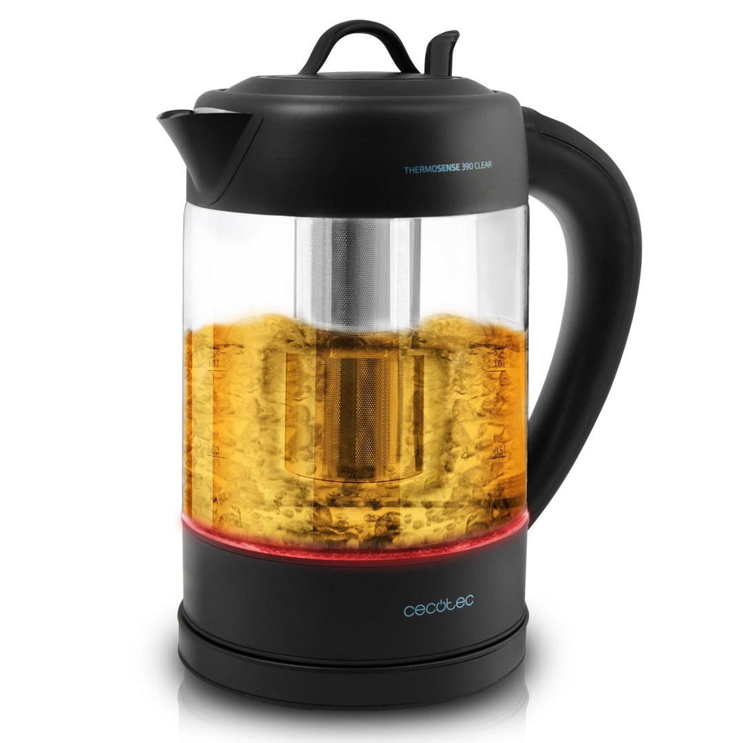 Cecotec Elektrischer Wasserkocher ThermoSense - 1,7 Liter, Borosilikatglas, Frei von BPA, Basis 360