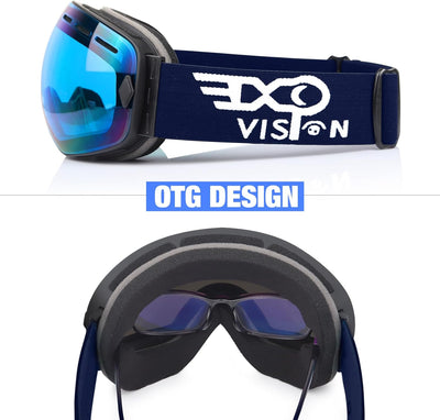 EXP VISION Snowboard Skibrille für Herren Damen Jugend, 100% UV400 Schutz Anti Beschlag über der Bri