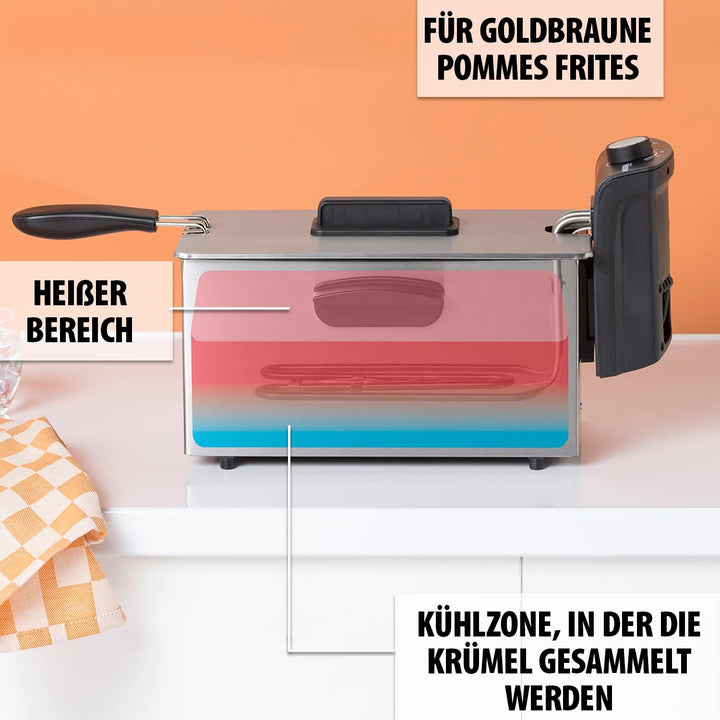 Tristar Fritteuse – 3 L, 2000 Watt, Thermostat, Emaille -Behälter, Kühlzone, FR-6946, Grau Ohne Sich