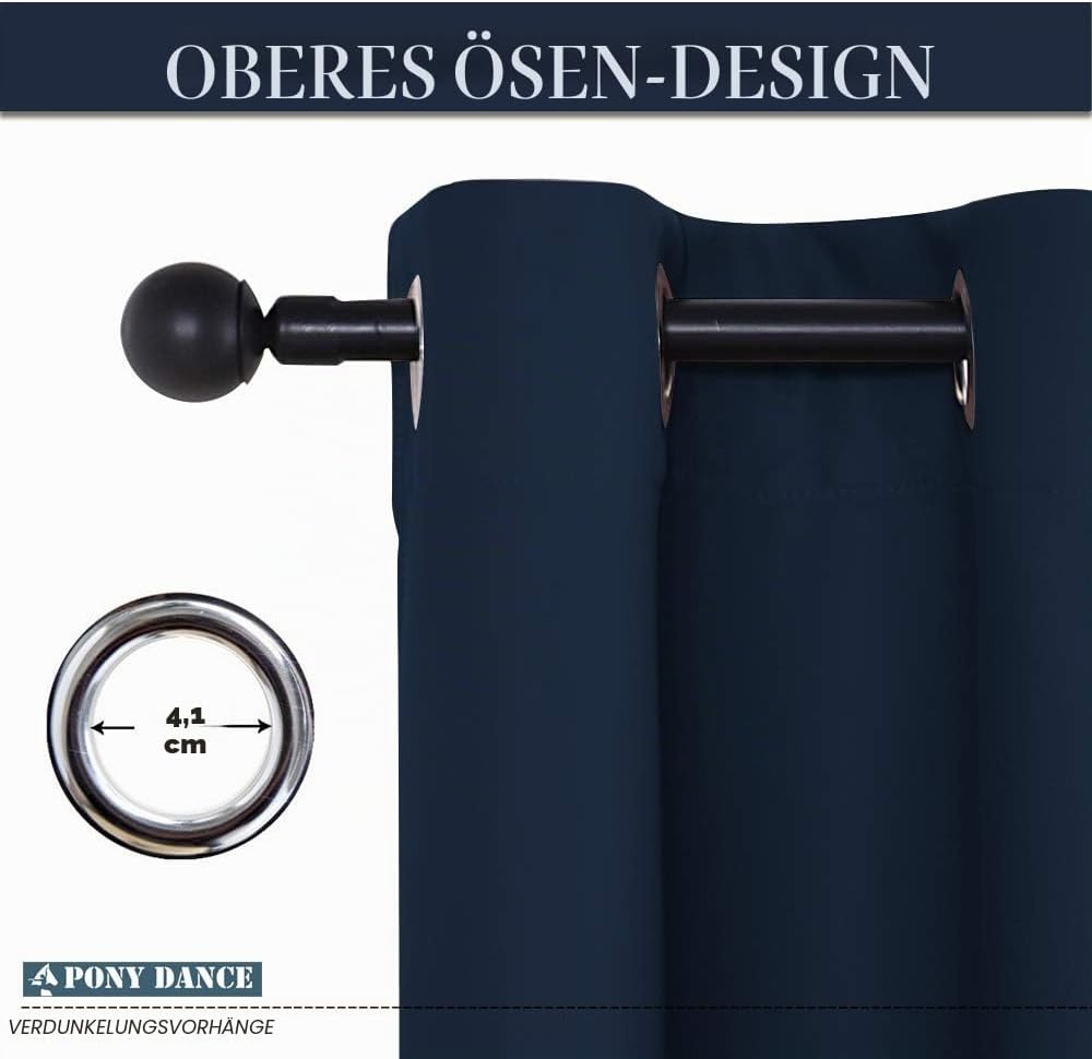 PONY DANCE Vorhang Blickdicht Kurz Ösen Gardienen 2-Set H 158 x B 132 cm Blickdichte Gardinen für Sc