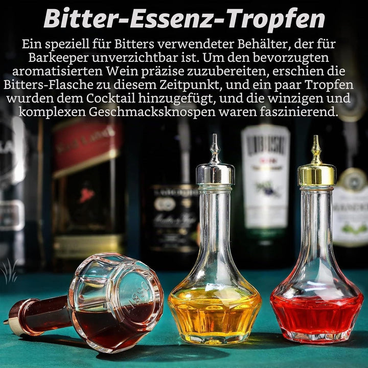 Suprobarware Bitters Bottle Set von 3 Glas-Bitter-Flaschen mit Armaturenbrett, 50 ml, ideal für Bark