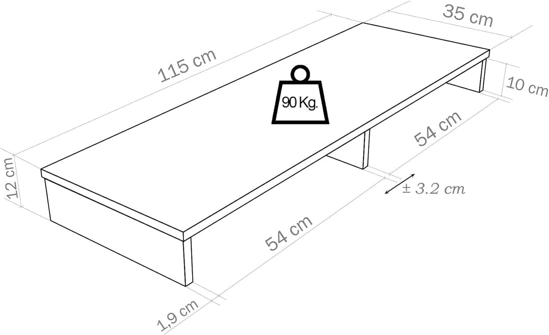 Henor TV-Ständer aus FSC® Holz, TV-Bildschirmerhöhung, 115 x 35 x 12 cm, Tragkraft 90 kg, Weiss 115x