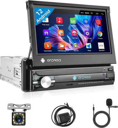Podofo Android 12 Autoradio 1 Din mit GPS Navi und Bluetooth, 7 Zoll Flip Out Touchscreen Auto Stere