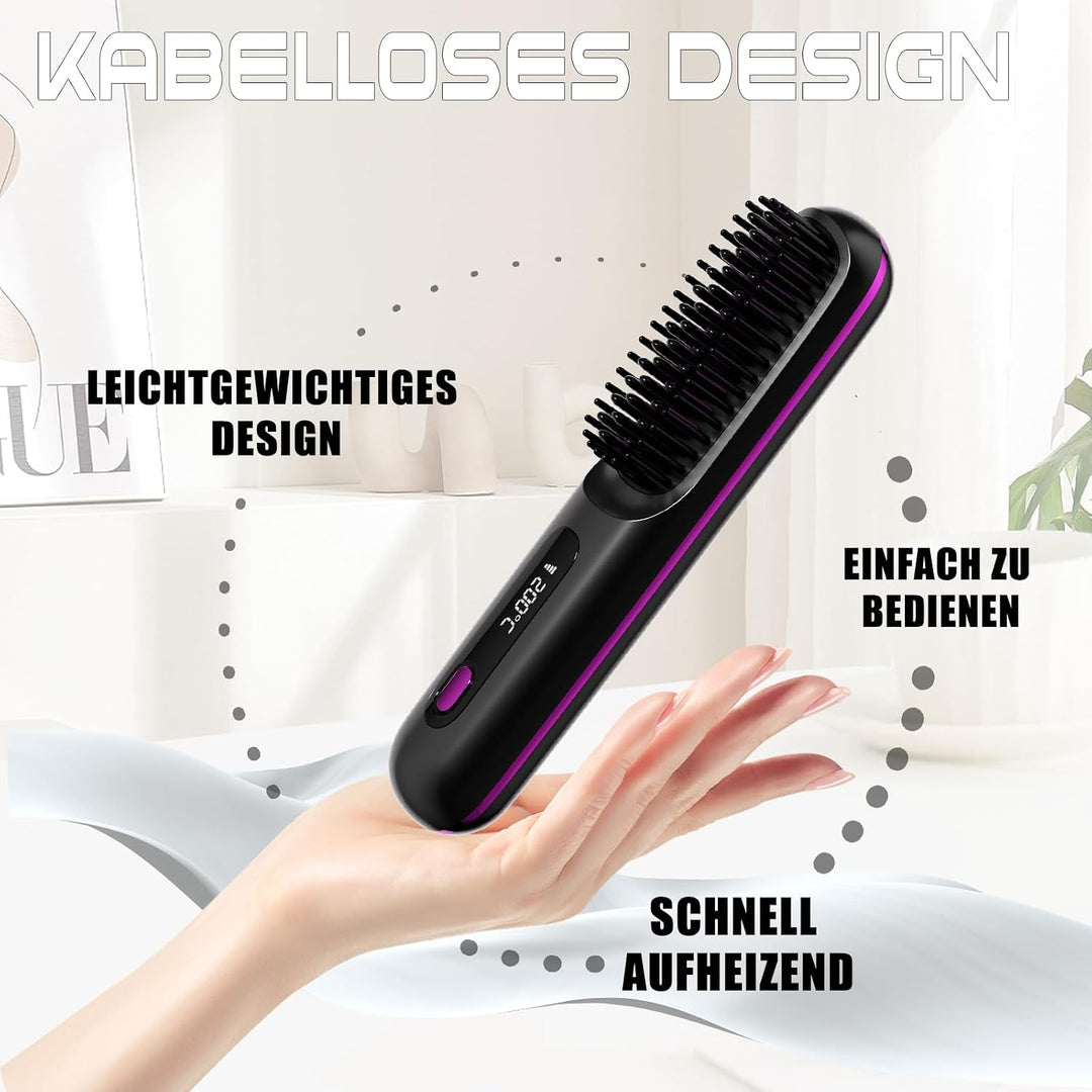 Stylingbürste für kurze haare, 3 Temperaturstufen, Neu Tragbare Glättungsbürste, Schnellaufheizung,