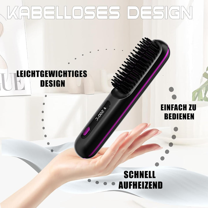 Stylingbürste für kurze haare, 3 Temperaturstufen, Neu Tragbare Glättungsbürste, Schnellaufheizung,