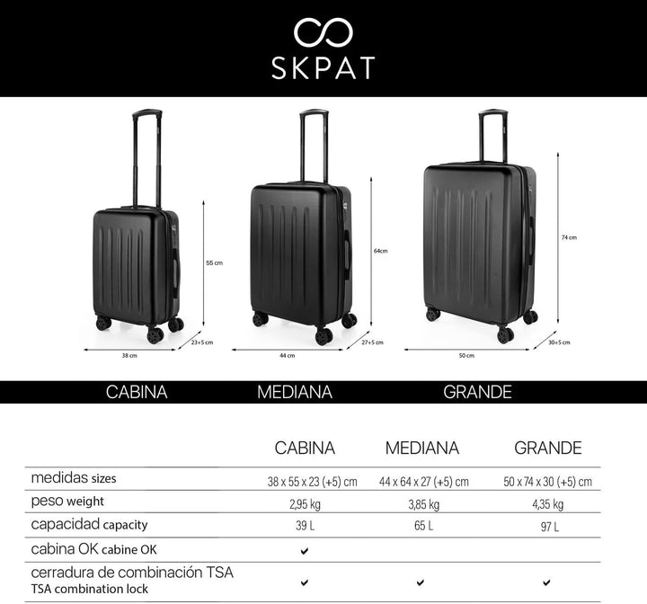 SKPAT - 4 Rad ABS Koffer - Reisekoffer Set 3 Pers - Grosser Koffer, mittlerer Koffer und Kabinenkoff
