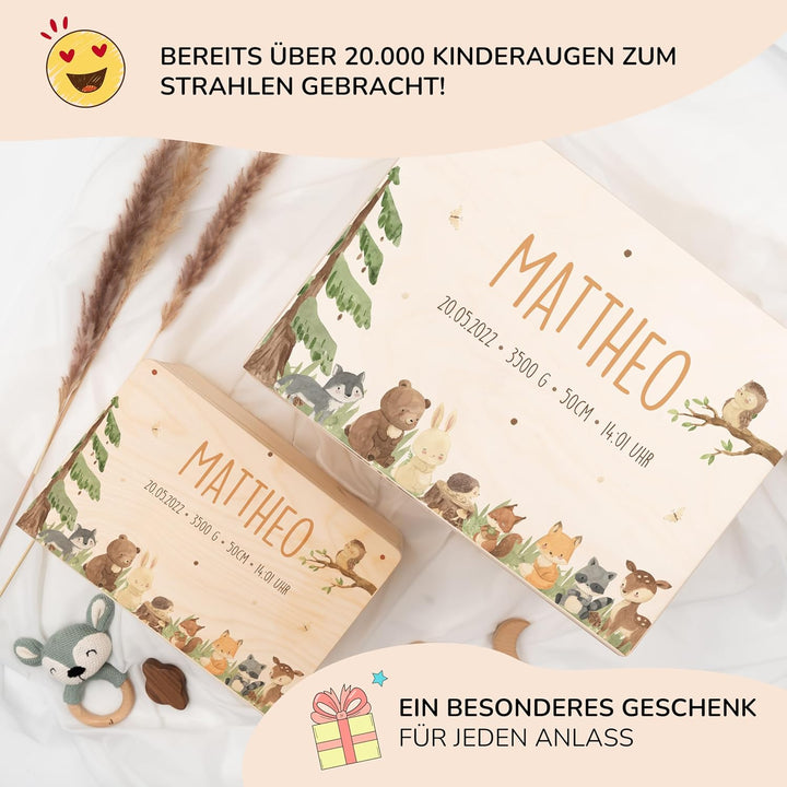 KIDSMOOD - Erinnerungsbox Baby, personalisierte Holzkiste mit Deckel, Ideal zur Aufbewahrung von Eri